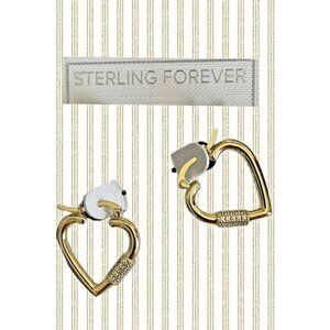 Sterling Forever 14K GP Brass Open Heart Shaped CZ Accent Hoop Earrings